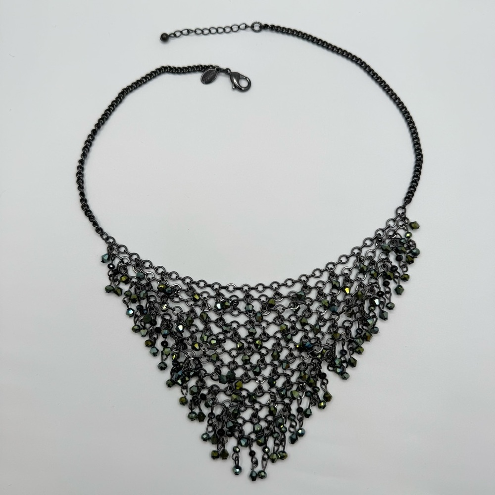 Express Black Chain Crystal Fringe Bib Statement Necklace